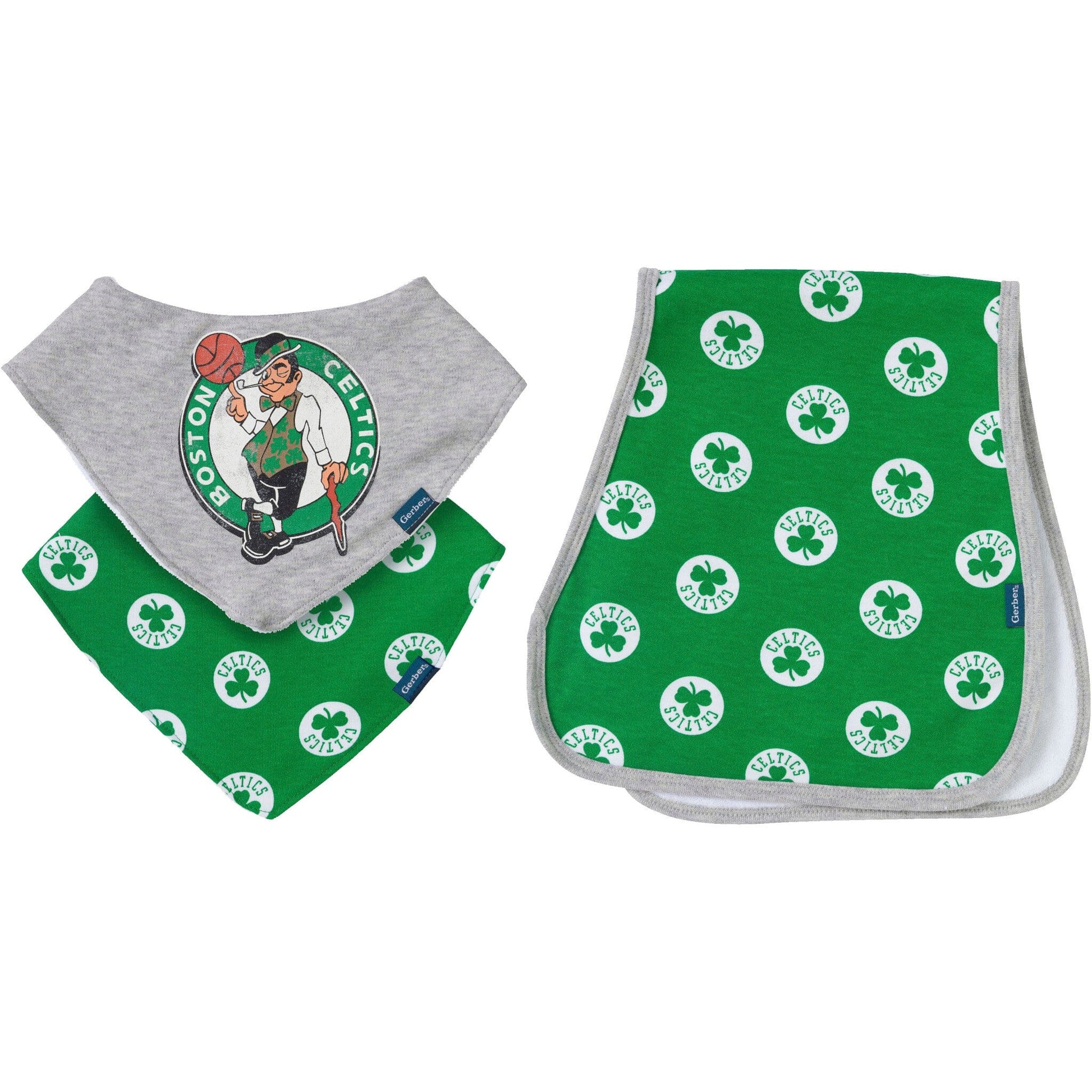 3-Piece Baby Neutral Boston Celtics Bandana Bib and Burp Cloth Set Accessories Gerber® 