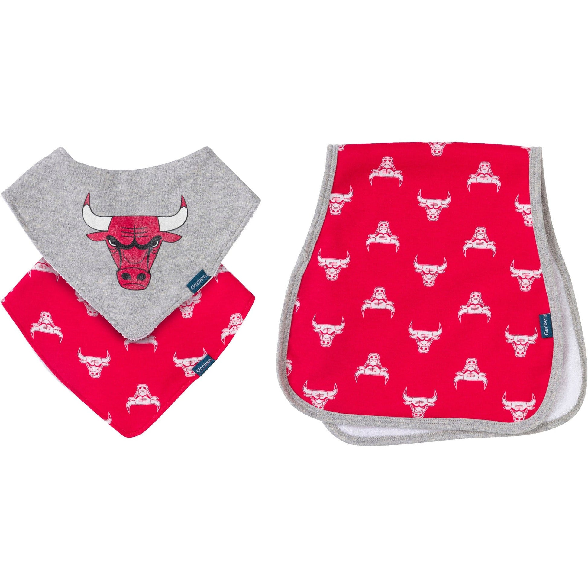 3-Piece Baby Neutral Chicago Bulls Bandana Bib and Burp Cloth Set Accessories Gerber® 