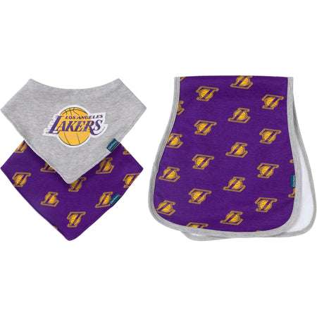3-Piece Baby Neutral Los Angeles Lakers Bandana Bib and Burp Cloth Set