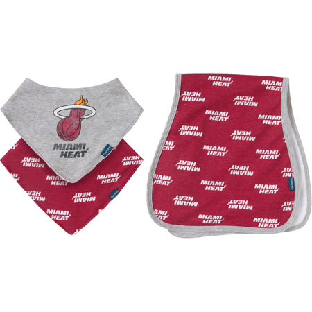 3-Piece Baby Neutral Miami Heat Bandana Bib and Burp Cloth Set