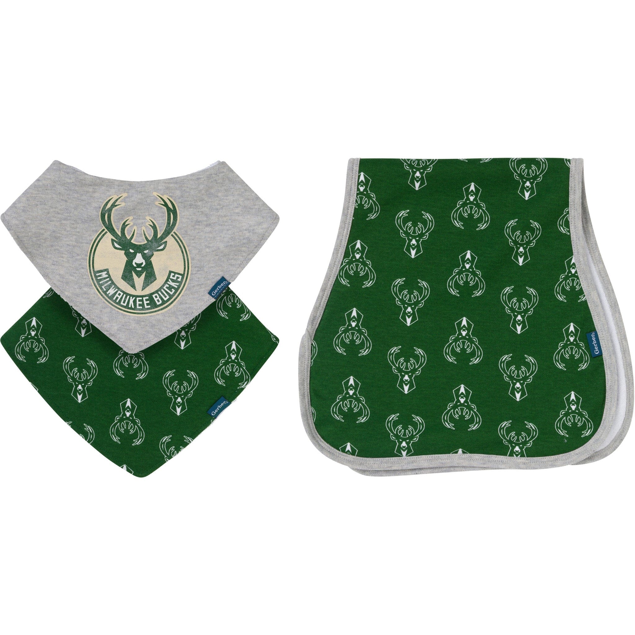3-Piece Baby Neutral Milwaukee Bucks Bandana Bib and Burp Cloth Set Accessories Gerber® 
