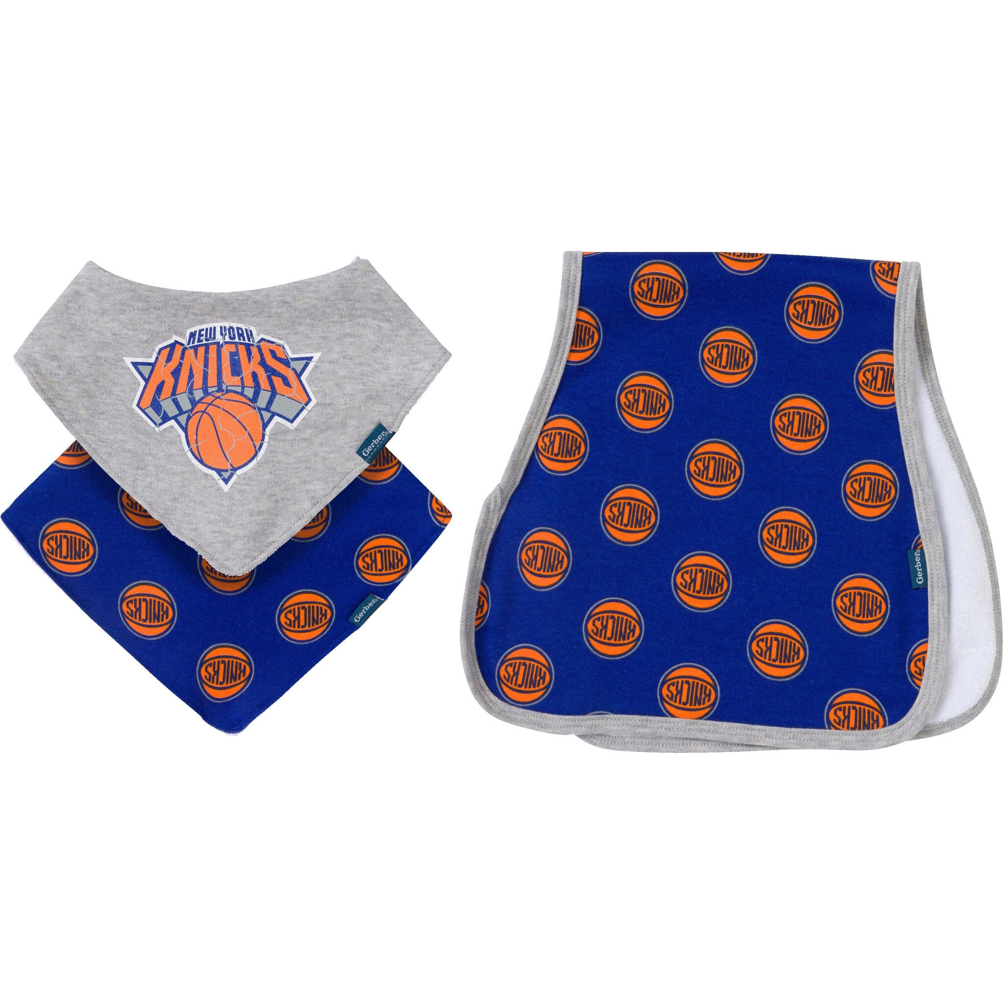 3-Piece Baby Neutral New York Knicks Bandana Bib and Burp Cloth Set Accessories Gerber® 