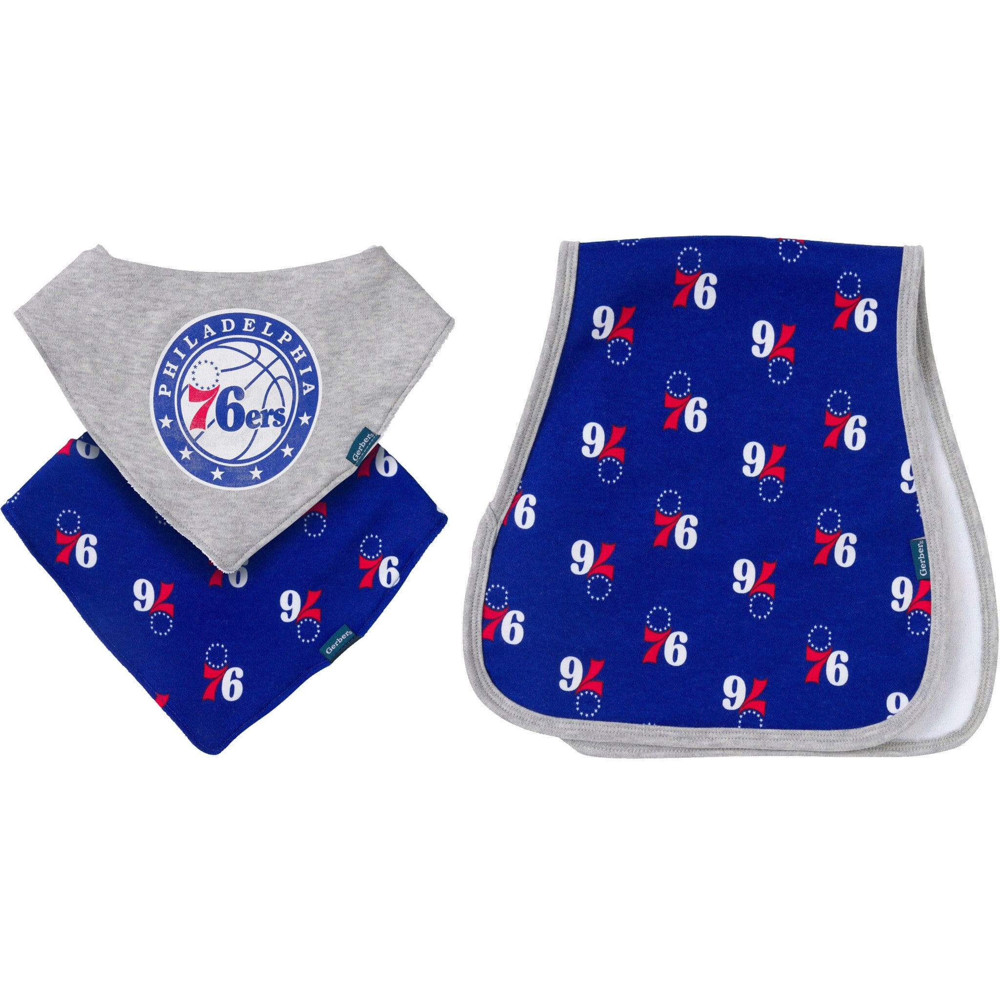 3-Piece Baby Neutral Philadelphia Sixers Bandana Bib and Burp Cloth Set Accessories Gerber® 