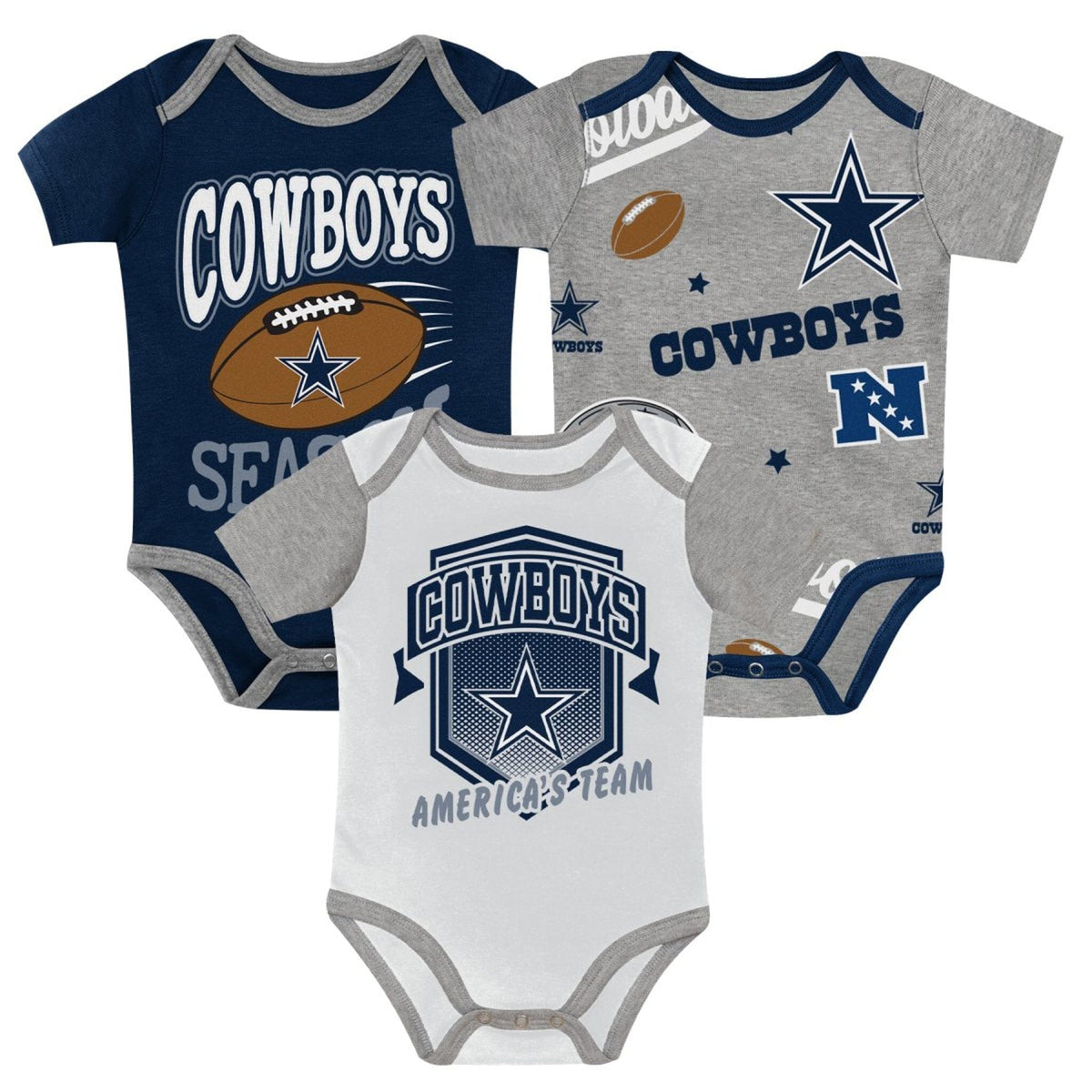 3-Piece Baby Boys Cowboys Bodysuit Set Onesies Bodysuits NFL 