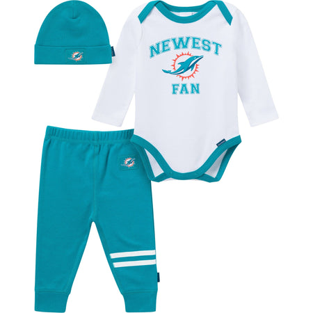 3-Piece Baby Boys Miami Dolphins Bodysuit, Active Pant and Cap Set
