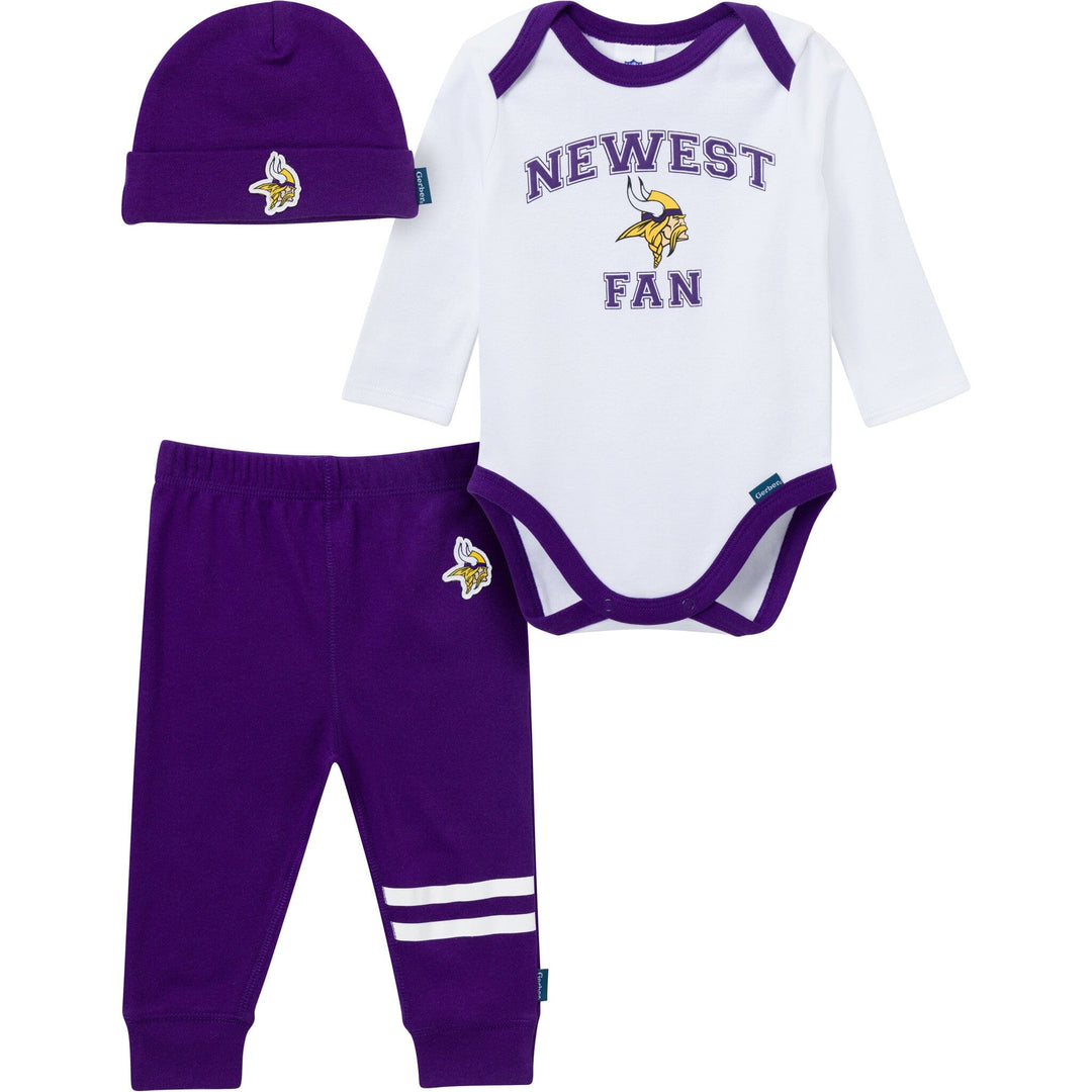 3-Piece Baby Boys Minnesota Vikings Bodysuit, Active Pant and Cap Outfits & Sets NFL 