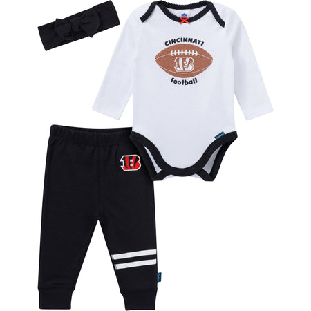 3-Piece Baby Girls Cincinnati Bengals Bodysuit, Pants & Headband Set