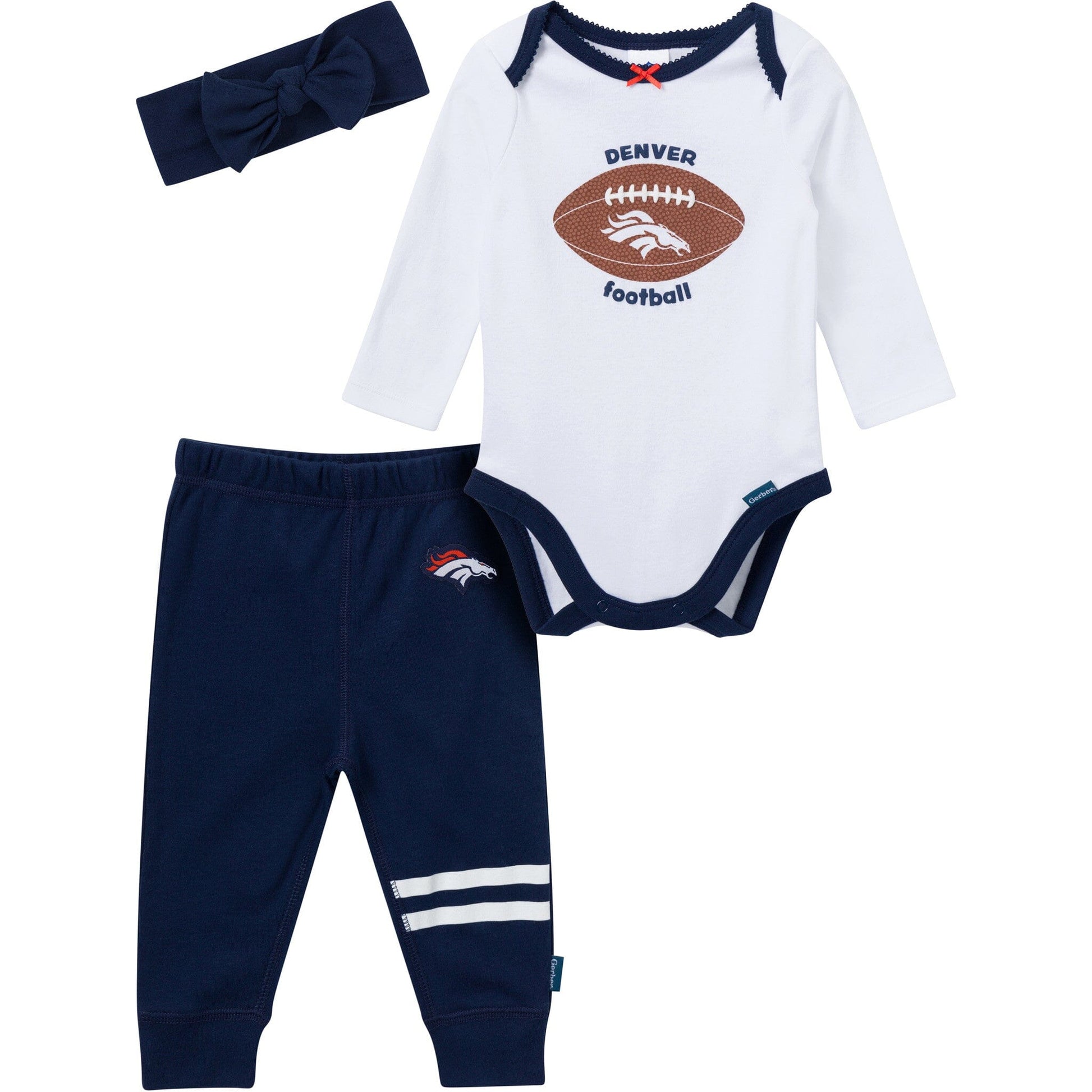 3-Piece Baby Girls Denver Broncos Bodysuit, Pants & Headband Set Outfits & Sets NFL 