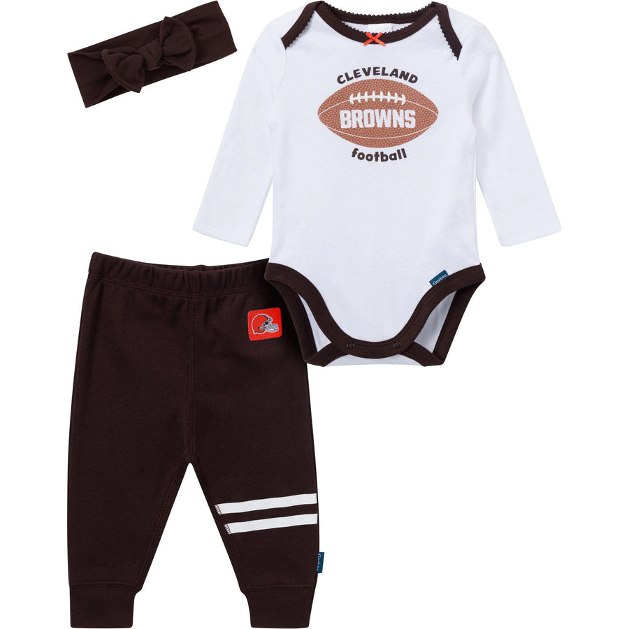 3-Piece Baby Girls Cleveland Browns Bodysuit, Pants & Headband Set Outfits & Sets NFL 