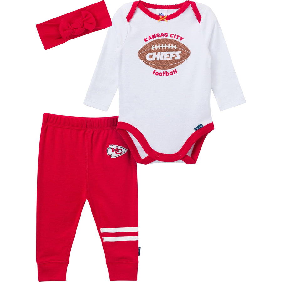 3-Piece Baby Girls Kansas City Chiefs Bodysuit, Pants & Headband Set Outfits & Sets NFL 