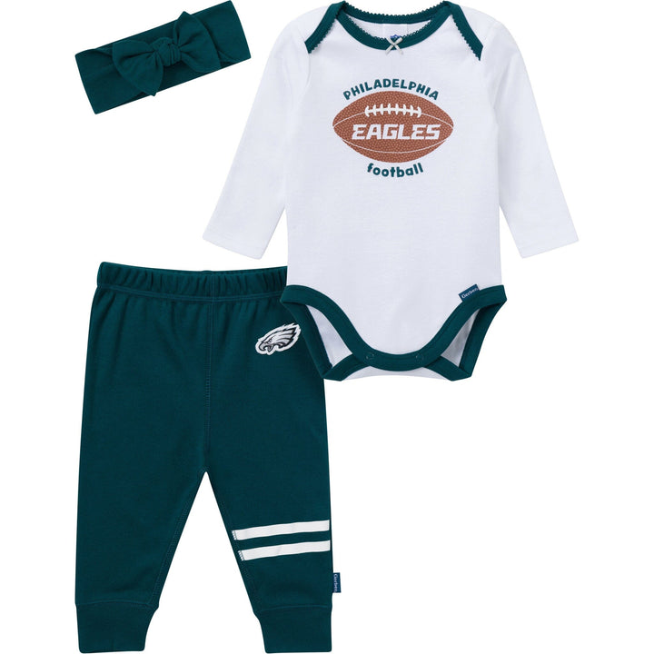 3-Piece Baby Girls Philidelphia Eagles Bodysuit, Pants & Headband Set Outfits & Sets NFL 