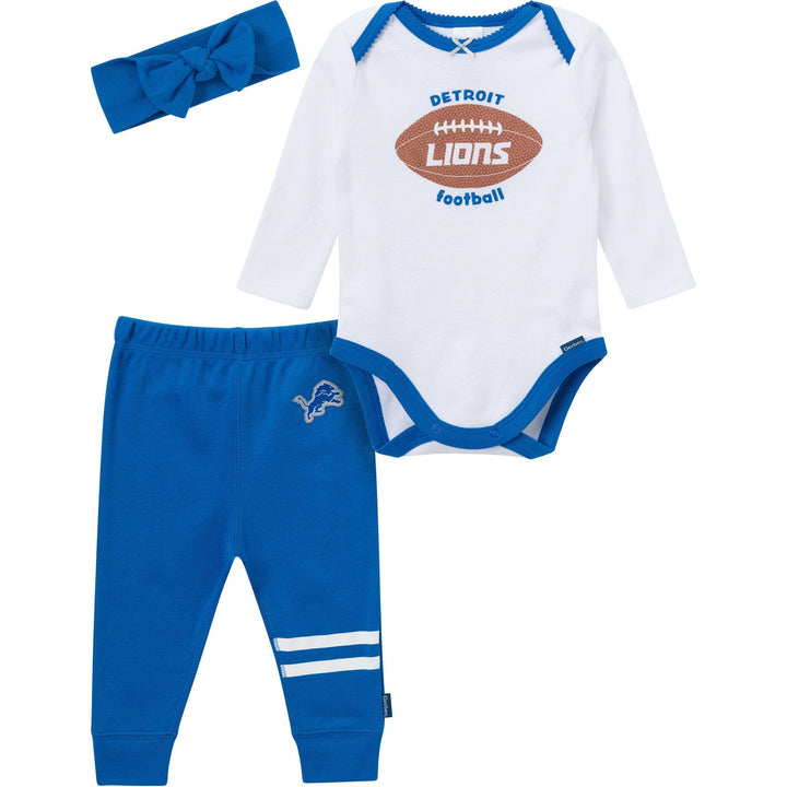 3-Piece Baby Girls Detroit Lions Bodysuit, Pants & Headband Set Outfits & Sets NFL 