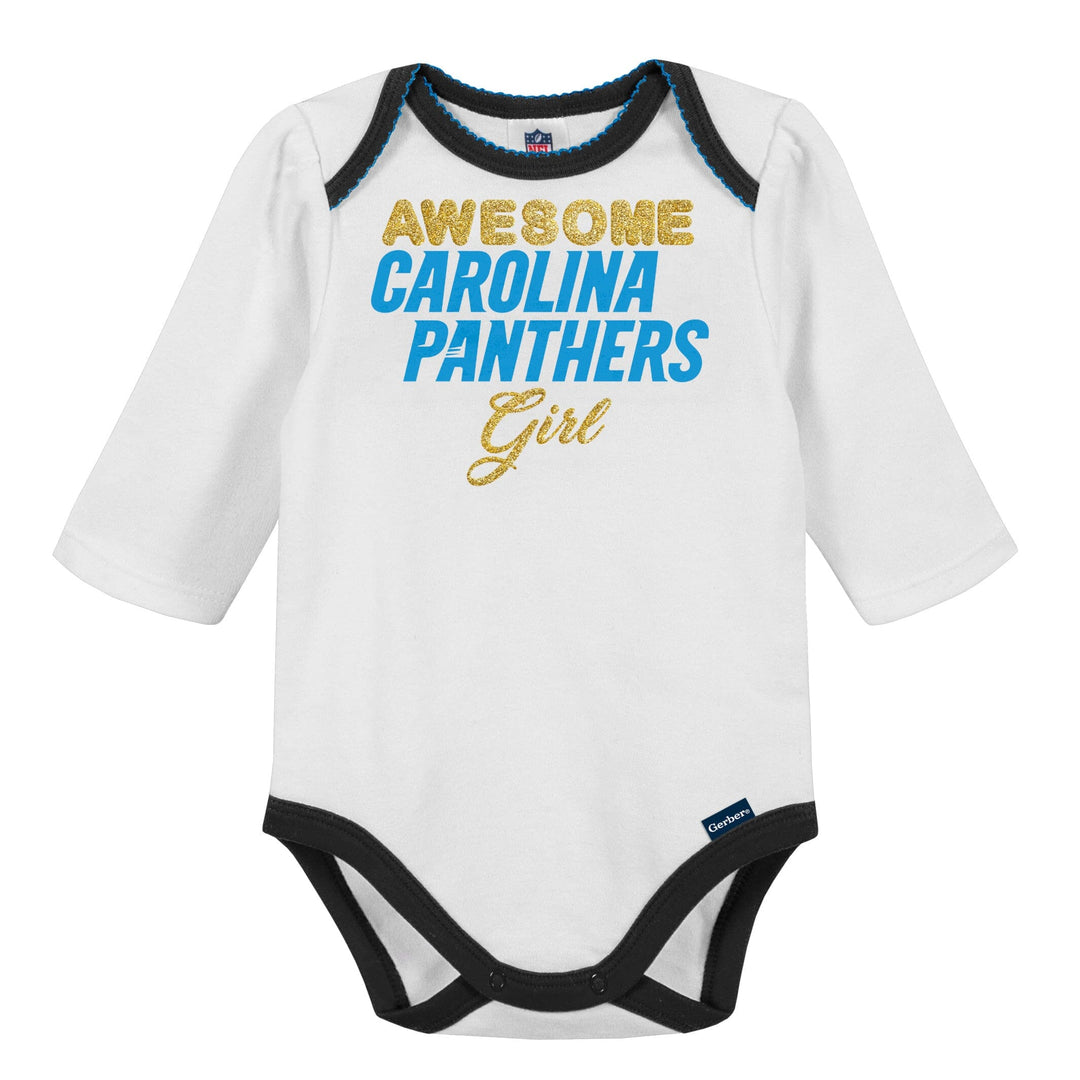 3-Piece Baby Girls Panthers Bodysuit, Footed Pant, & Cap Set