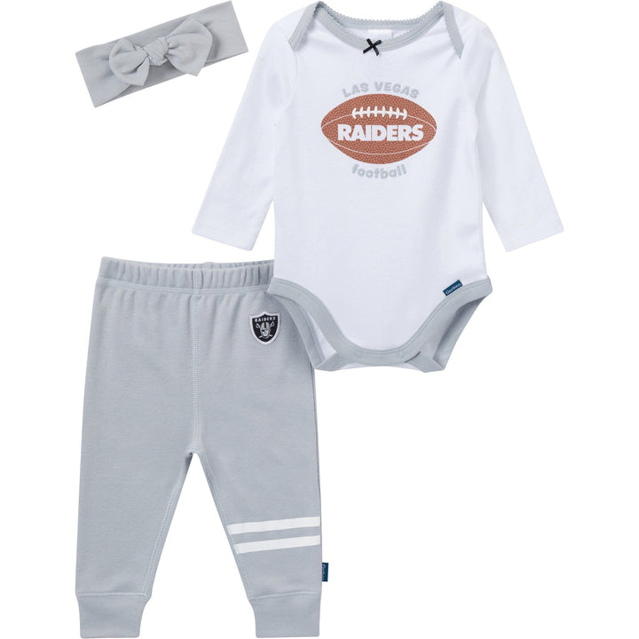 3-Piece Baby Girls Las Vegas Raiders Bodysuit, Pants & Headband Set Outfits & Sets NFL 