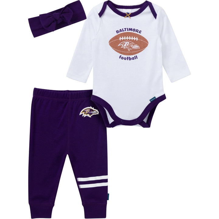 3-Piece Baby Girls Baltimore Ravens Bodysuit, Pants & Headband Set Outfits & Sets NFL 