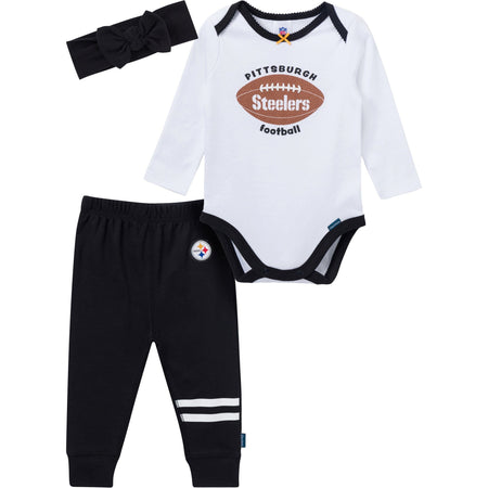 3-Piece Baby Girls Pittsburgh Steelers Bodysuit, Pants & Headband Set
