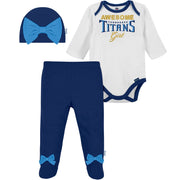 3-Piece Baby Girls Titans Bodysuit, Footed Pant, & Cap Set
