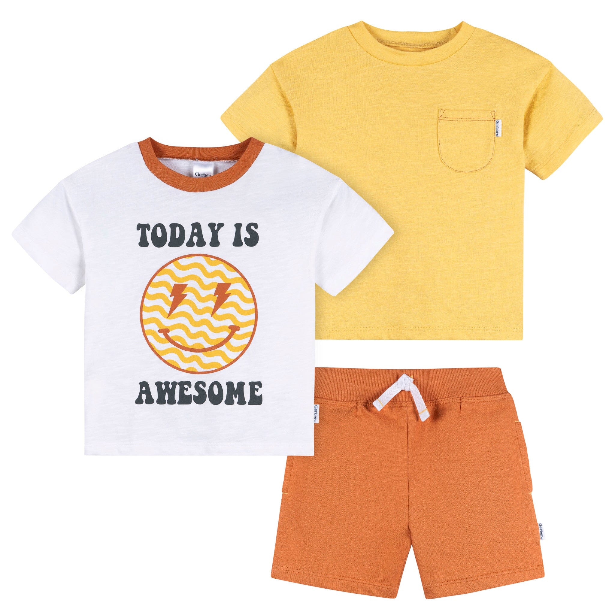 3-Piece Infant & Toddler Boys Awesome Yellow T-Shirts & Shorts Outfits & Sets Gerber® 