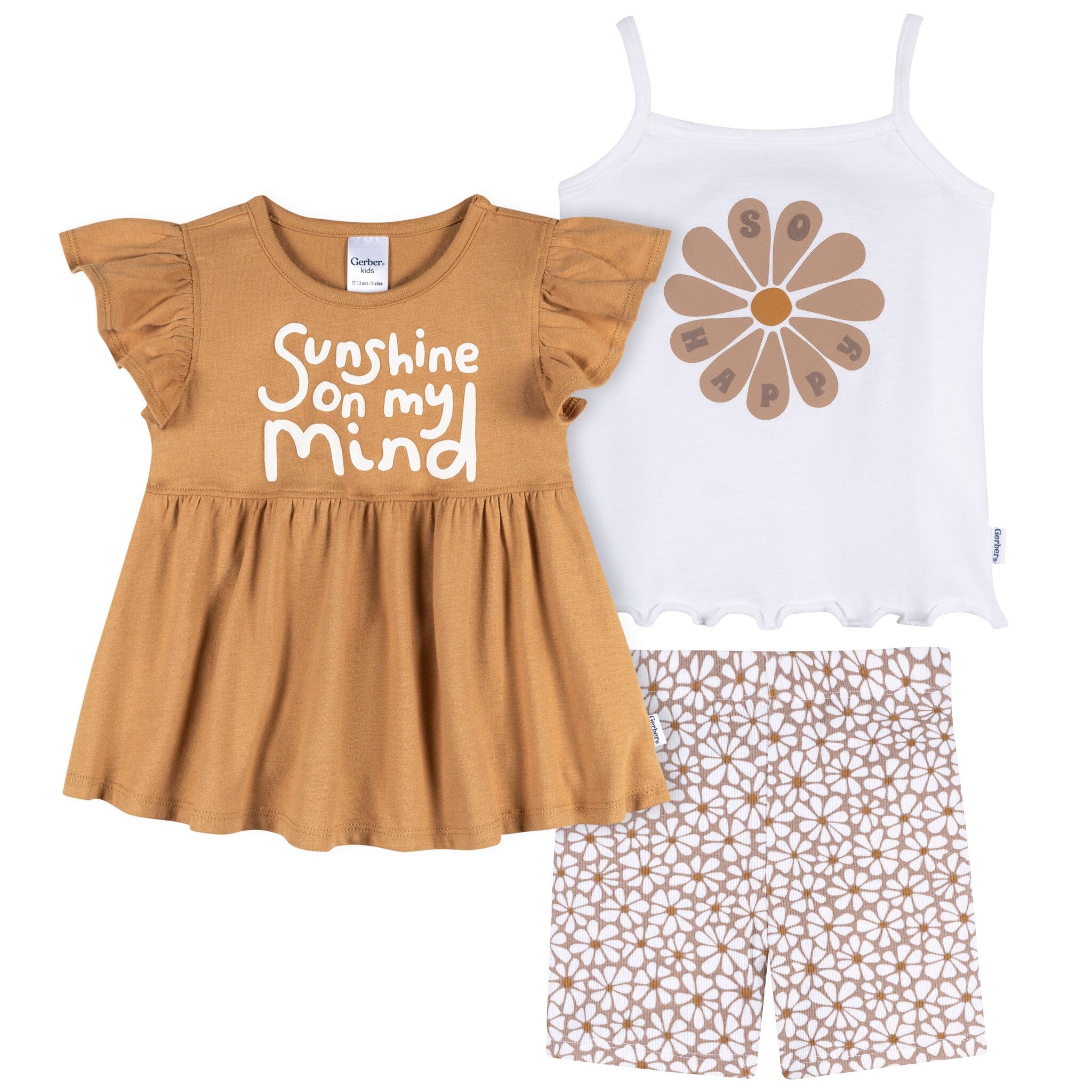 3-Piece Infant & Toddler Girls Daisy Sunshine T-Shirts & Shorts Outfits & Sets Gerber® 