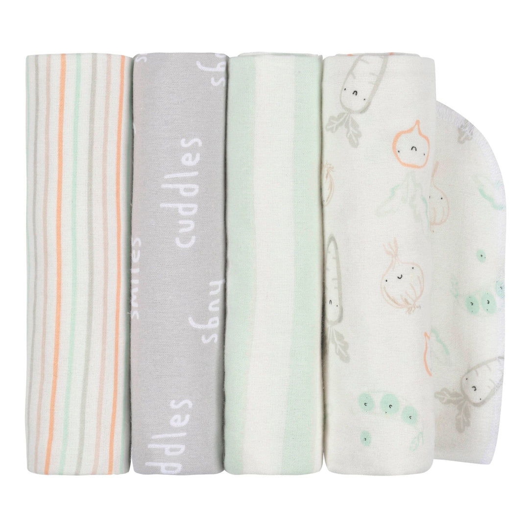 4- Baby Neutral Vegetables Flannel Blankets