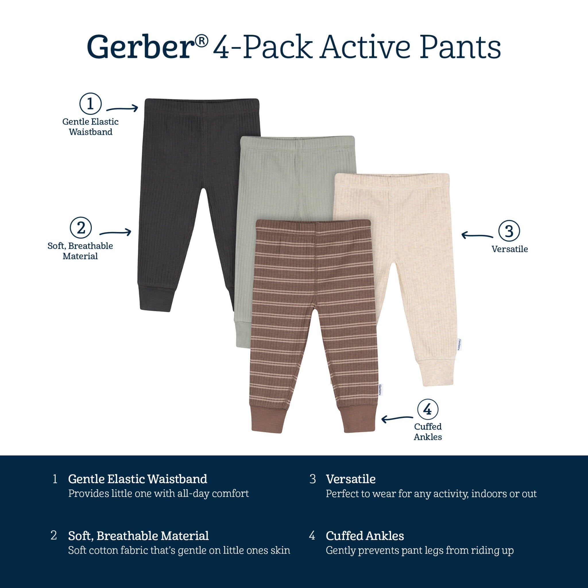 4-Pack Baby Boys Dark Shadow Active Pants Pants & Bottoms Gerber® 