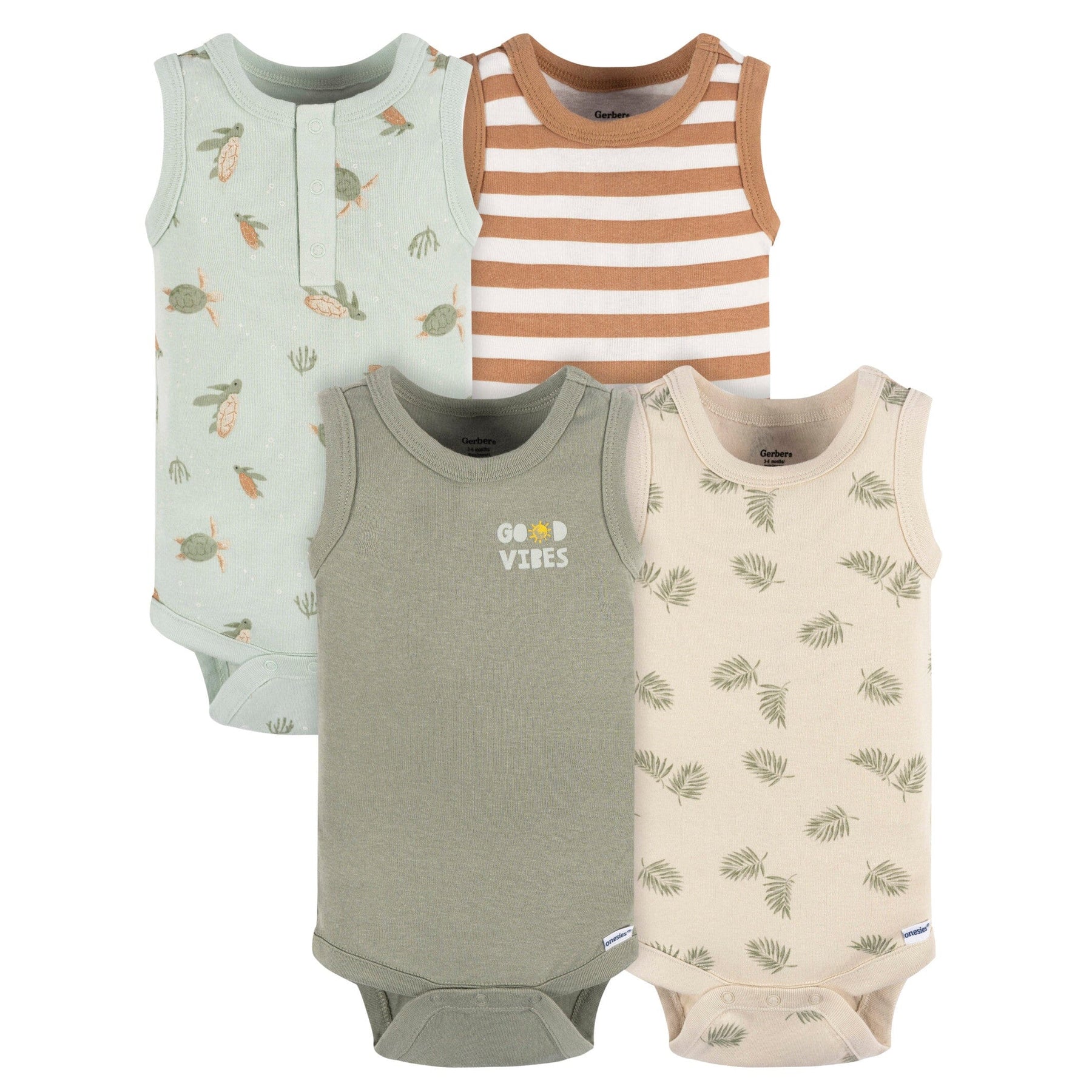 4Pack Baby Boys Sea Turtles Sleeveless Onesies® Bodysuits Gerber Childrenswear