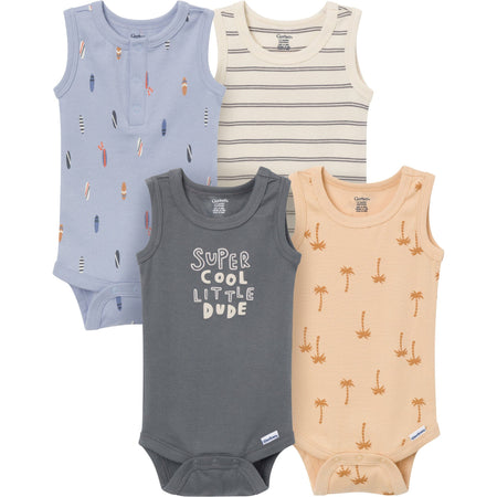 4-Pack Baby Boys Surfer Dude Sleeveless Bodysuits