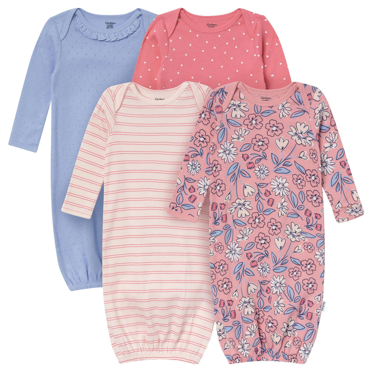 4-Pack Baby Girls Pink Floral Gowns Gerber® 