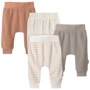 Three pairs of baby pants in oatmeal heather fleece, showcasing different colors for versatile infant wear