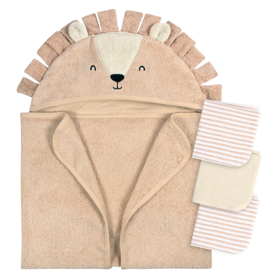 4-Piece Baby Boys Brown Lion Towel & Washcloths