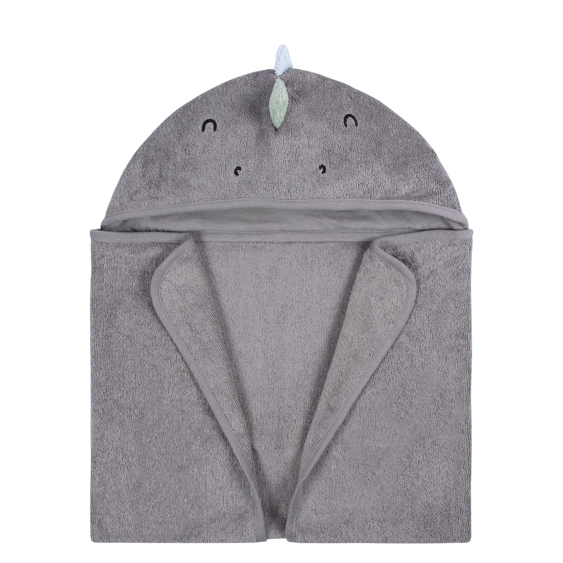 4-Piece Baby Boys Charcoal Dino Towel & Washcloths