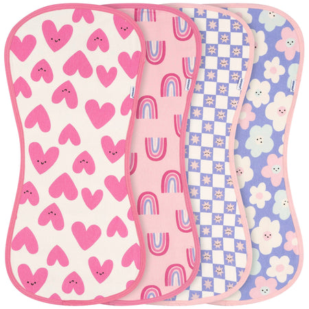 4-Pack Baby Girls Hearts & Flowers Burp Cloths