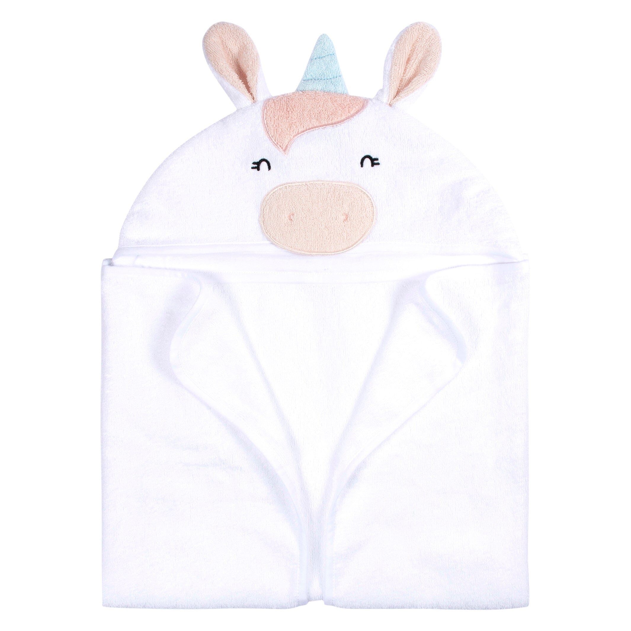 4-Piece Baby Girls White Unicorn Towel & Washcloths