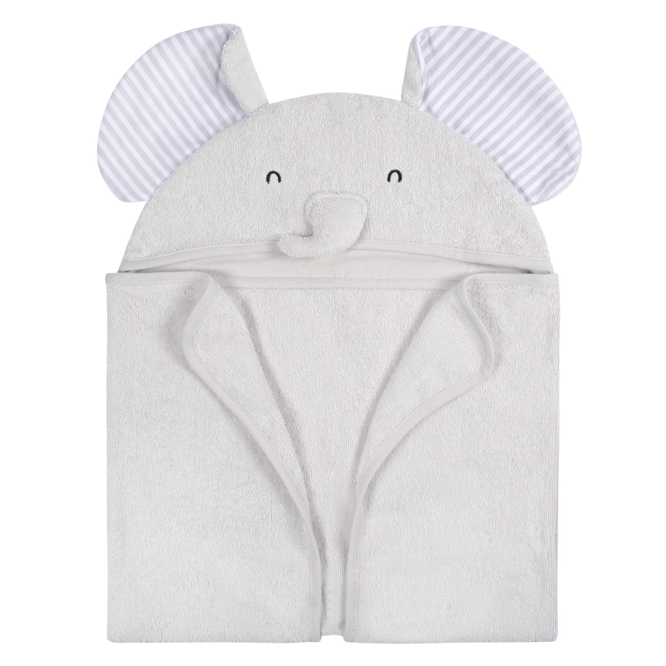 4-Piece Baby Neutral Grey Elephant Towel & Washcloths