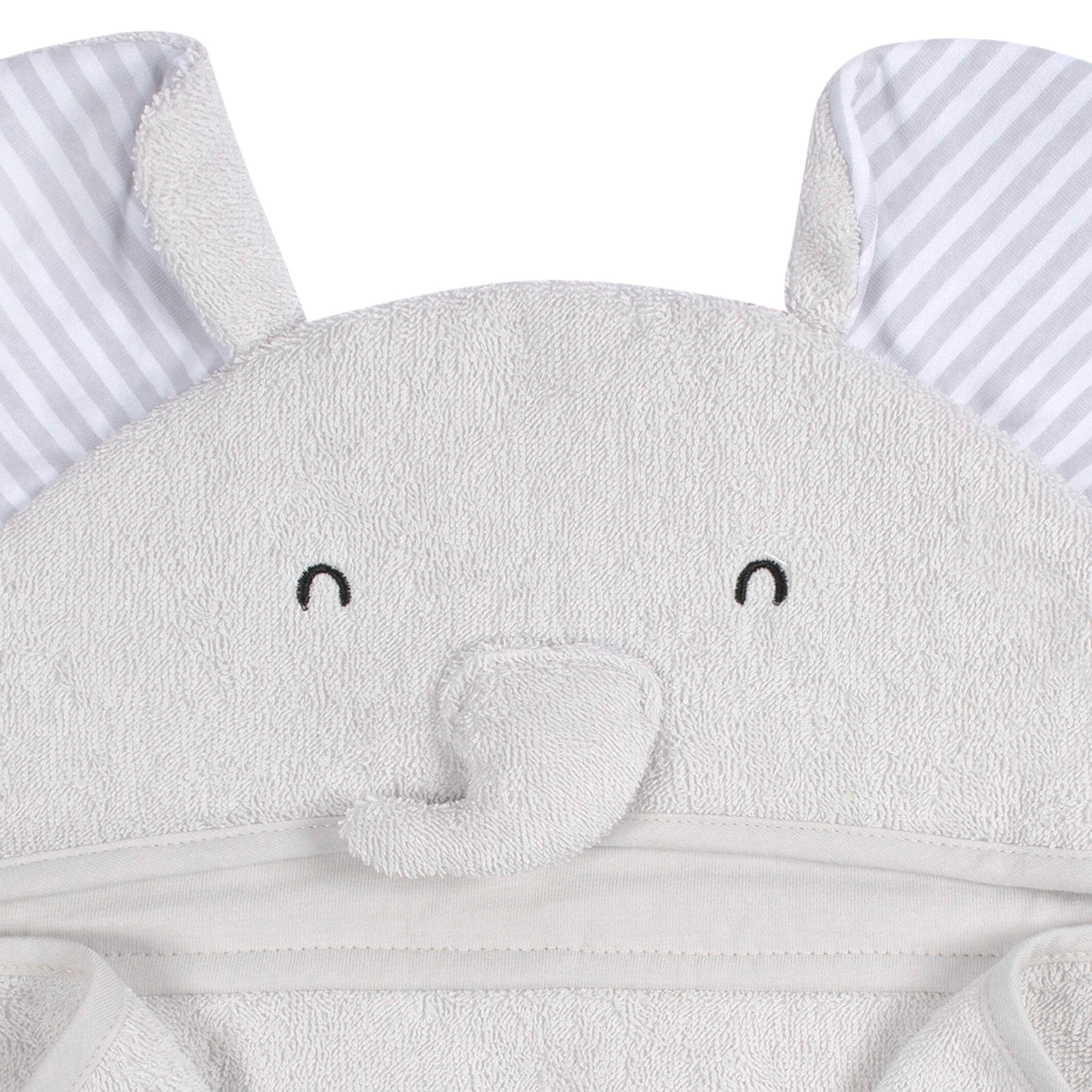 4-Piece Baby Neutral Grey Elephant Towel & Washcloths