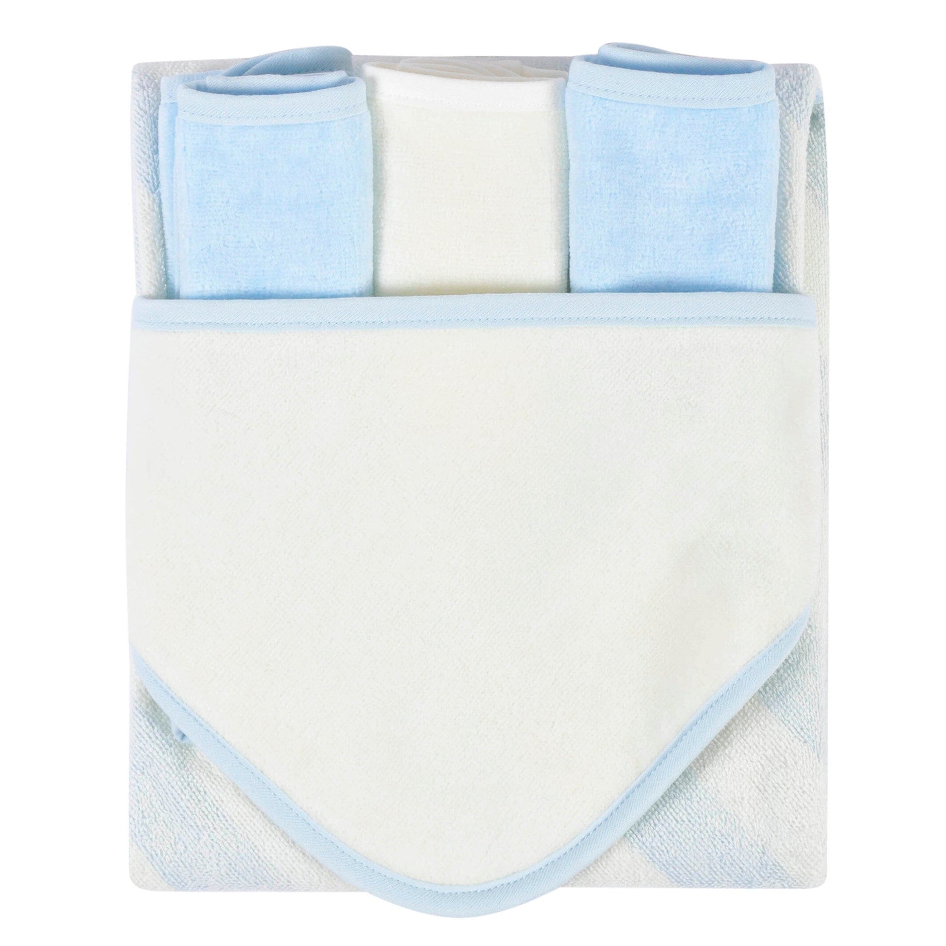 Embroidered 4-Piece Boys Striped Blue Hooded Towel & Washcloths Set