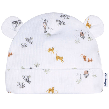 4-Piece Baby Neutral Safari Cap and Mitten Set