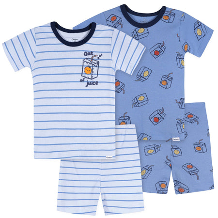 4-Piece Infant & Toddler Boys Blue Juice Box Top and Shorts Pajama Set