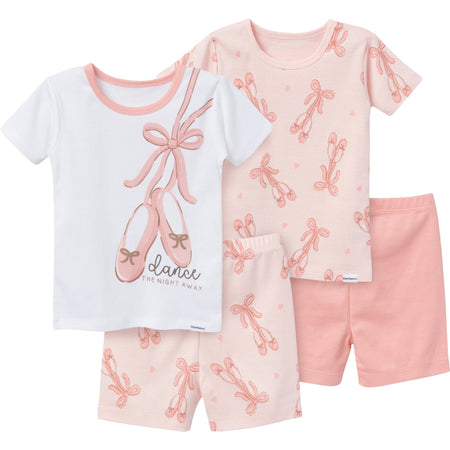 4-Piece Infant & Toddler Girls Ballet Slippers Top and Shorts Pajama Set