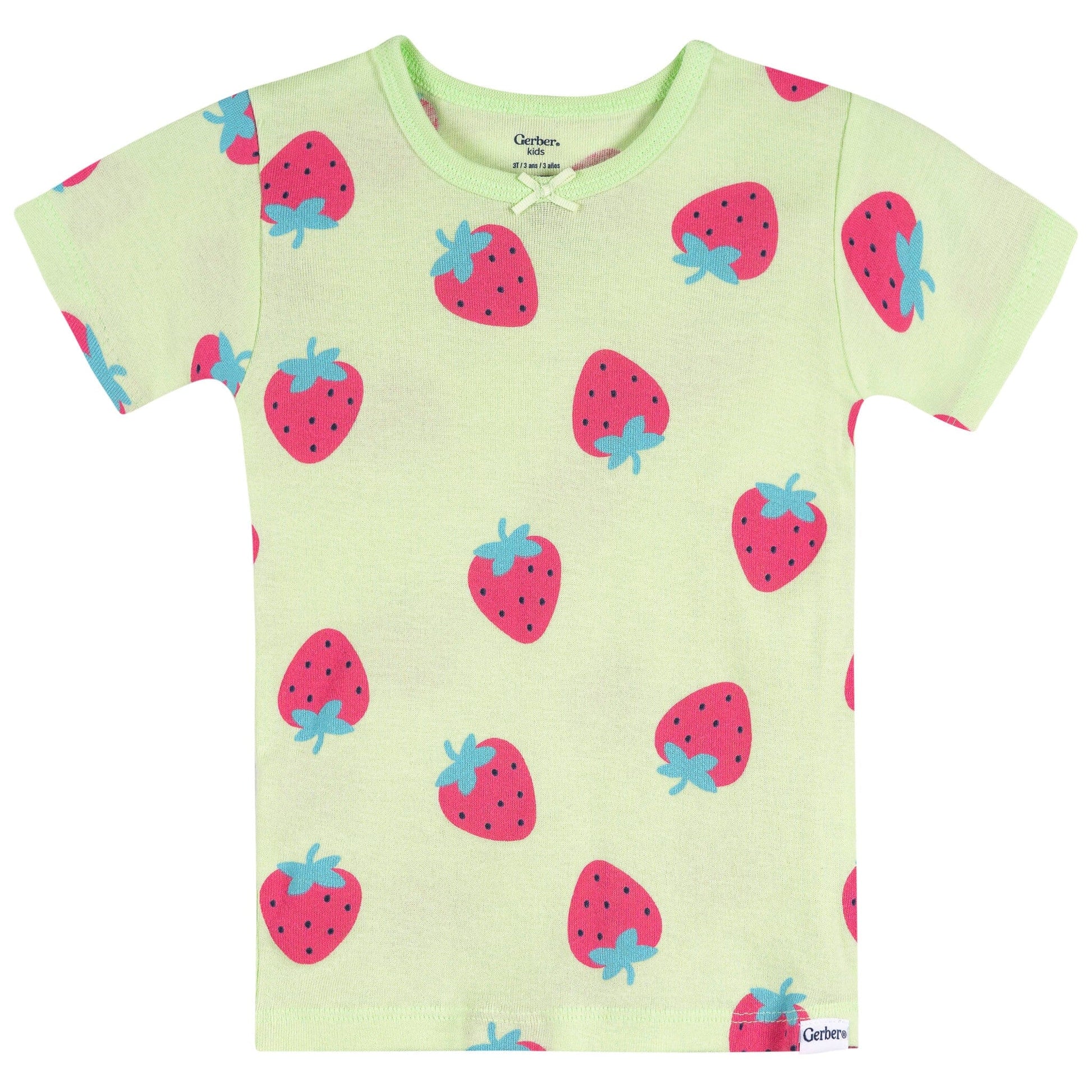 4-Piece Infant & Toddler Girls Pink and Green Strawberries Cotton Pajama Short Set sleepwear Gerber® 