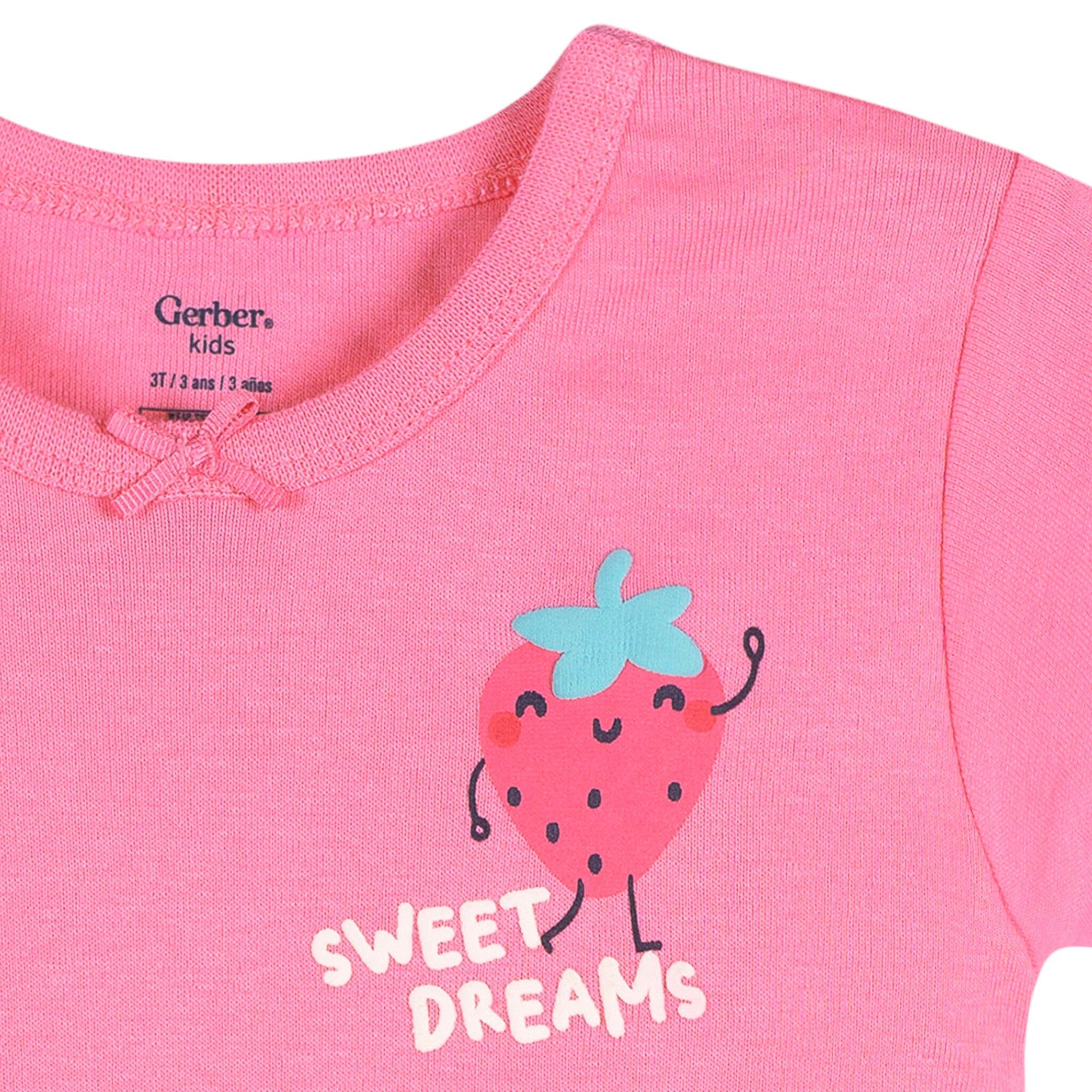 4-Piece Infant & Toddler Girls Pink and Green Strawberries Cotton Pajama Short Set sleepwear Gerber® 