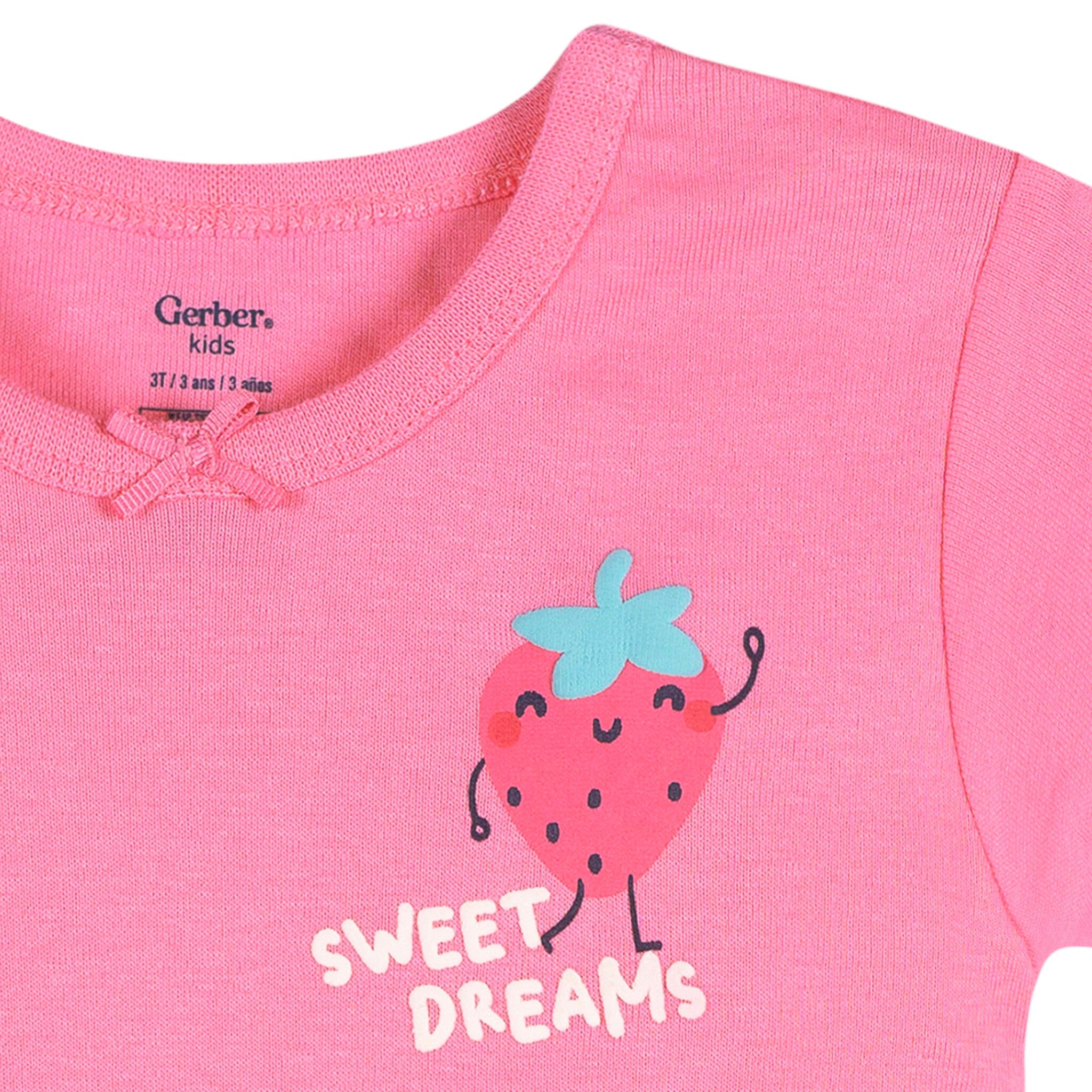 4-Piece Infant & Toddler Girls Pink and Green Strawberries Cotton Pajama Short Set sleepwear Gerber® 
