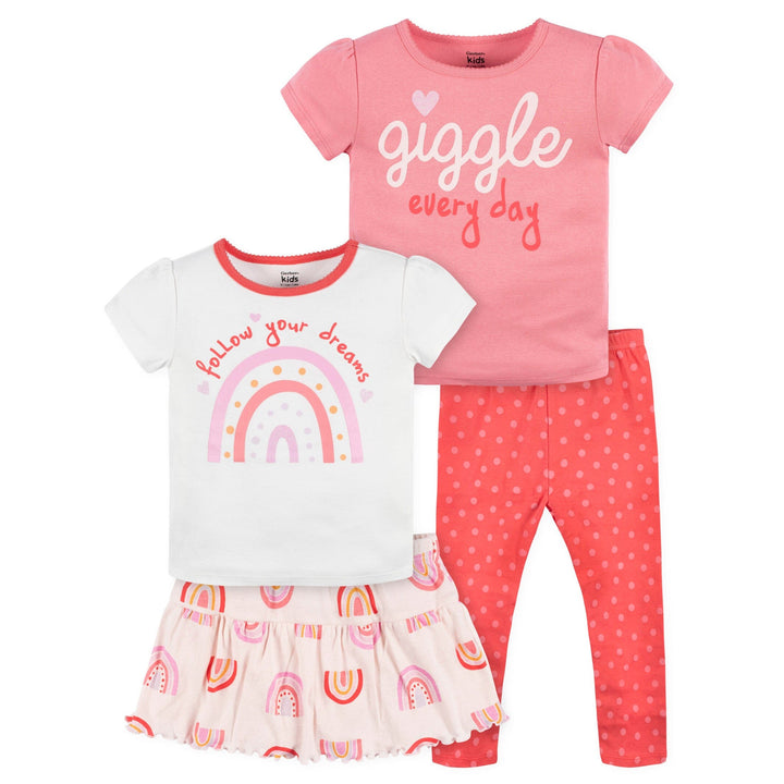 4-Piece Infant & Toddler Girls Rainbow Dreams Tees, Skorts & Pants Set