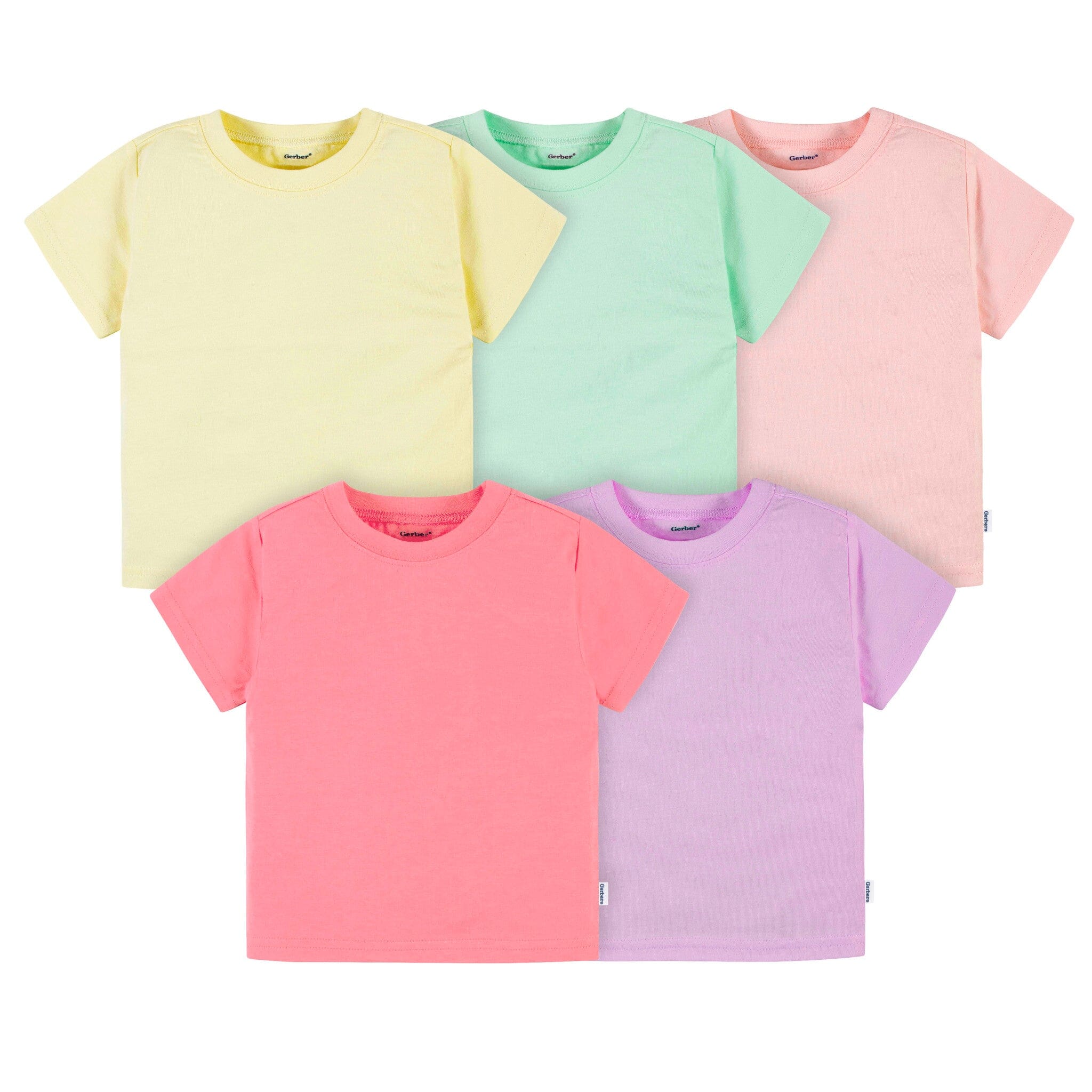 5-Pack Baby & Toddler Girls Bright Rainbow Short Sleeve T-Shirts Tops Gerber® 