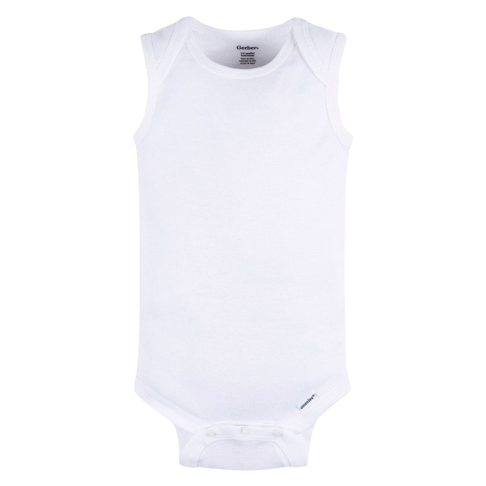 5- Baby Neutral White Sleeveless Onesies® Bodysuits