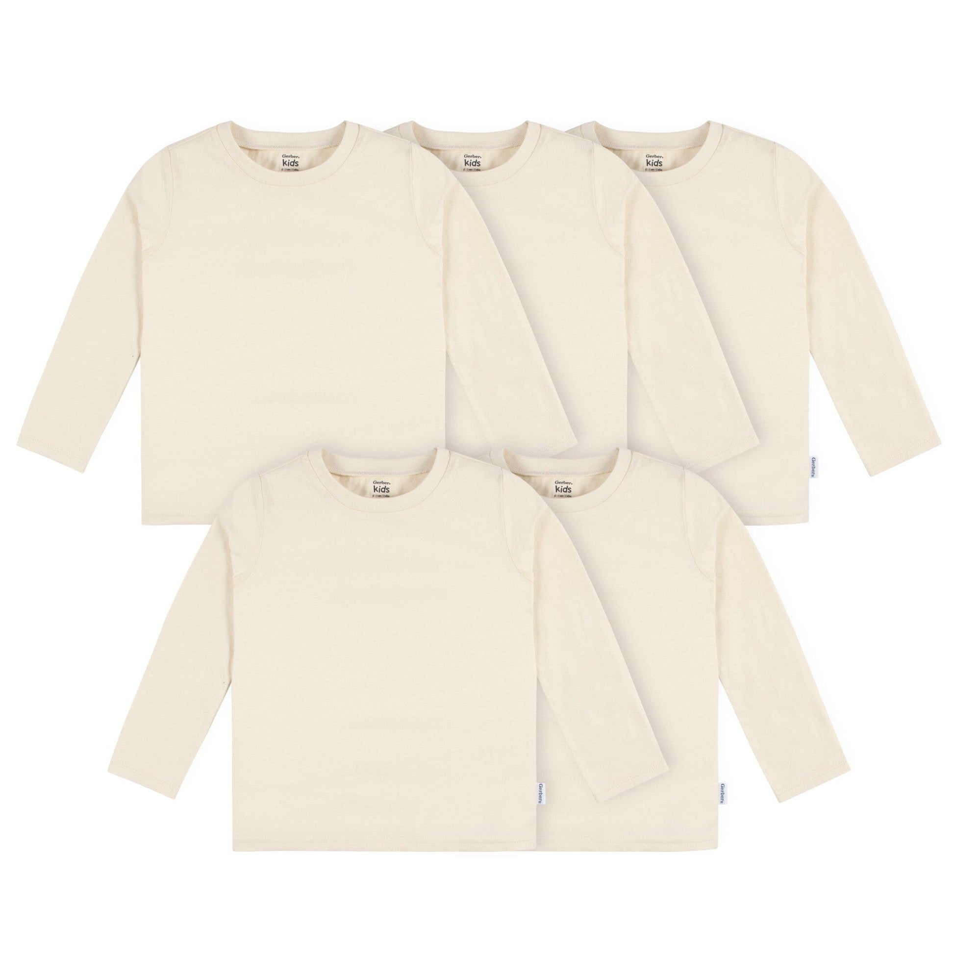 5-Pack Baby & Toddler Natural Premium Long Sleeve T-Shirts