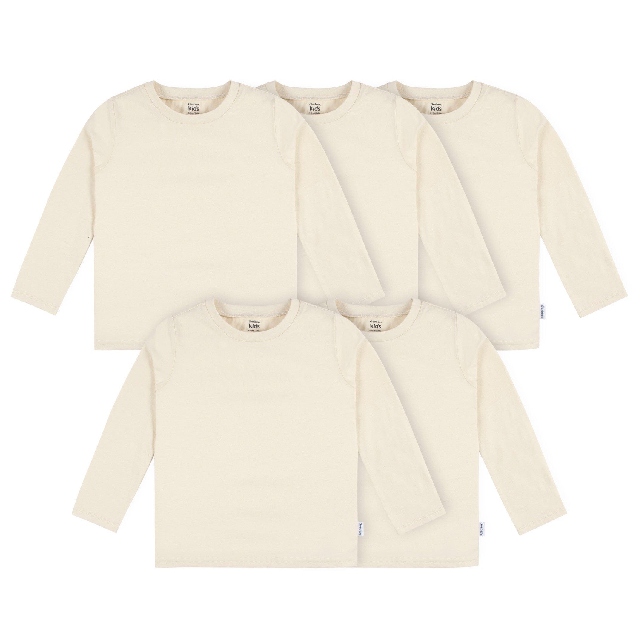 5-Pack Baby & Toddler Natural Premium Long Sleeve T-Shirts