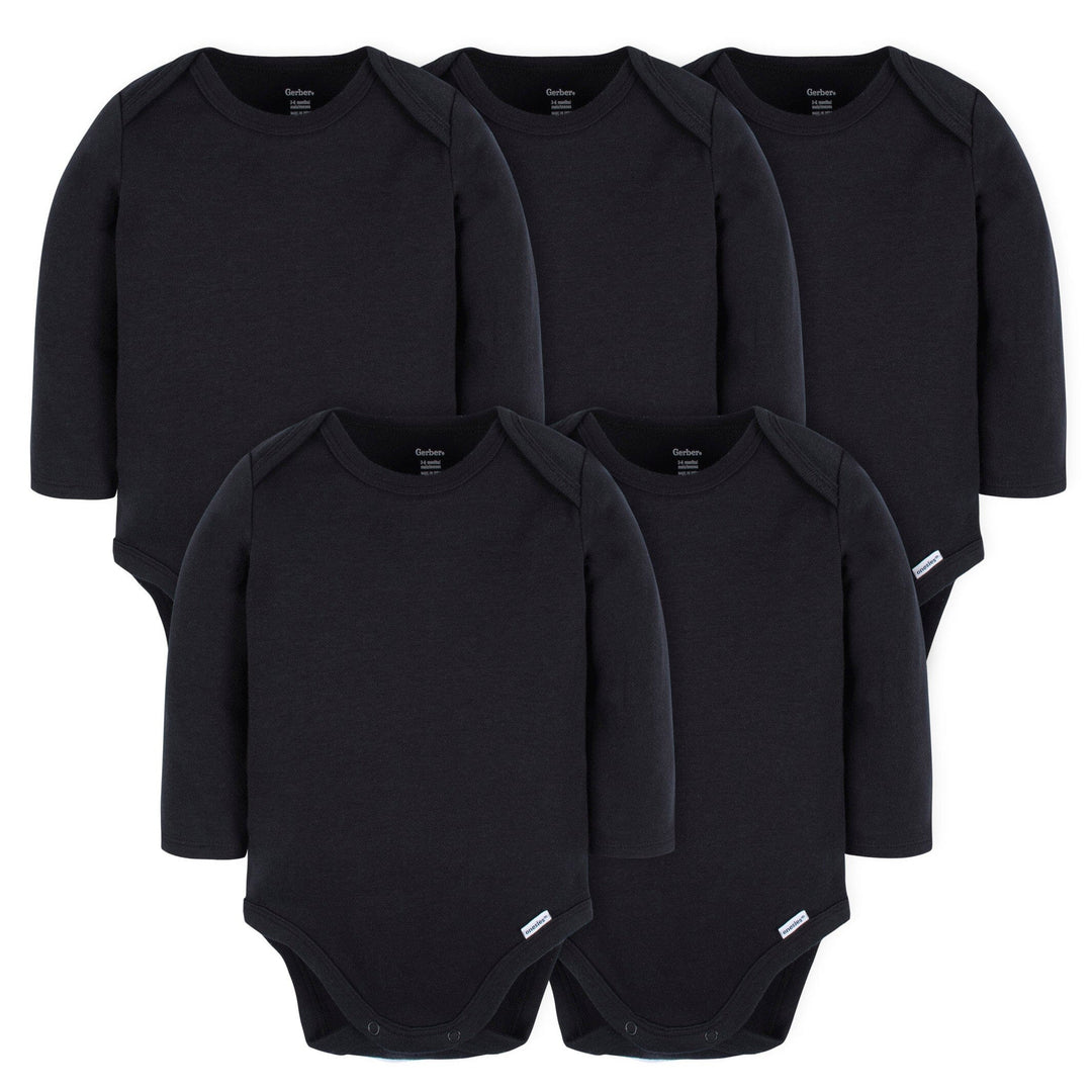 5-Pack Baby Black Premium Long Sleeve Onesies® Bodysuits – Gerber