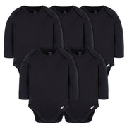 5-Pack Baby Black Premium Long Sleeve Lap Shoulder Onesies® Bodysuits