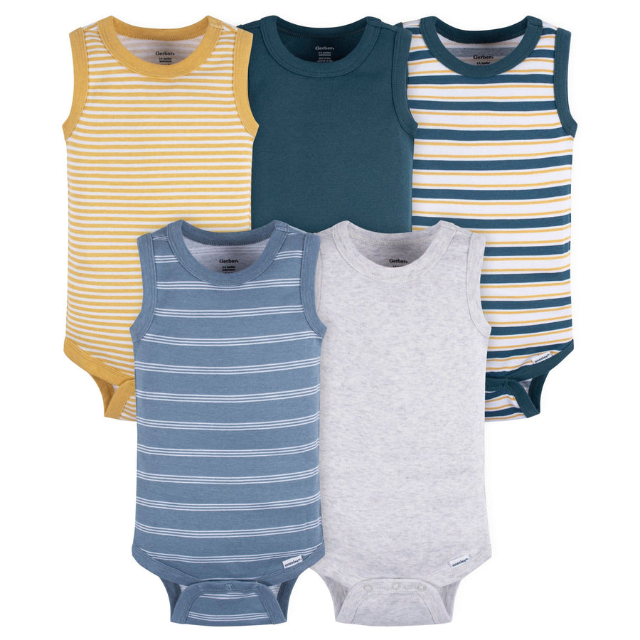 5-Pack Baby Boys Blue Stripe Sleeveless Onesies® Bodysuits